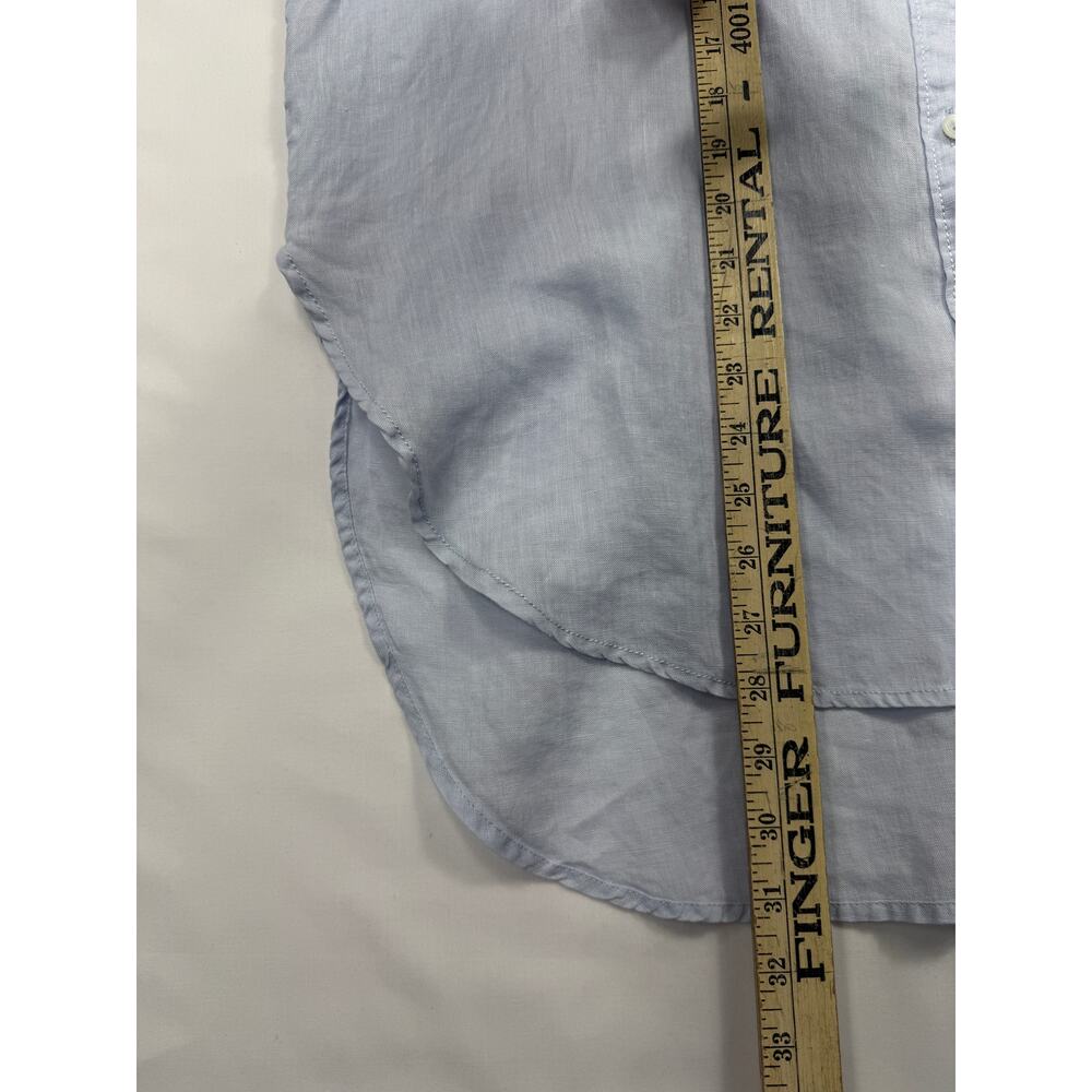 Anthropologie Maeve blue 100% linen button-down shirt oversized high-low hem - Picture 11 of 14